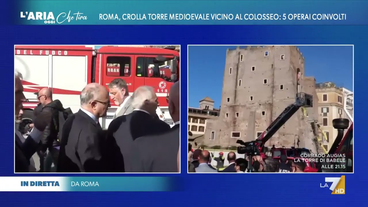 Crolla in diretta la Torre dei Conti a Roma, l'inviato di La7: "Ci stanno chiedendo di allontanarci"