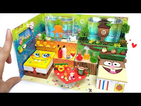 DIY Miniature Spongebob ♡ Sandy Cheeks Board House # - Build Amazing Pineapple VS Acron House ｜스폰지밥