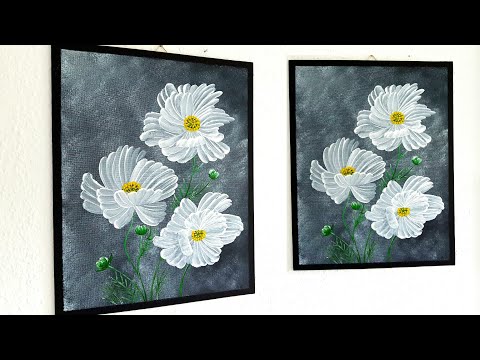 Blumen Malen Acryl Weiß leicht für Anfänger - Flowers Acrylic Painting White easy for Beginners