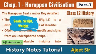 Class 12 History - Harappan Civilisation#7 - Seals, Script, Weight - Notes  Tutorials CBSE