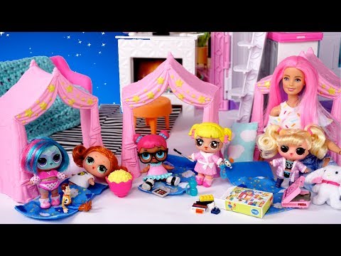 Barbie Doll LOL Family   Baby Goldie  First Slumber Party in the New Barbie House!