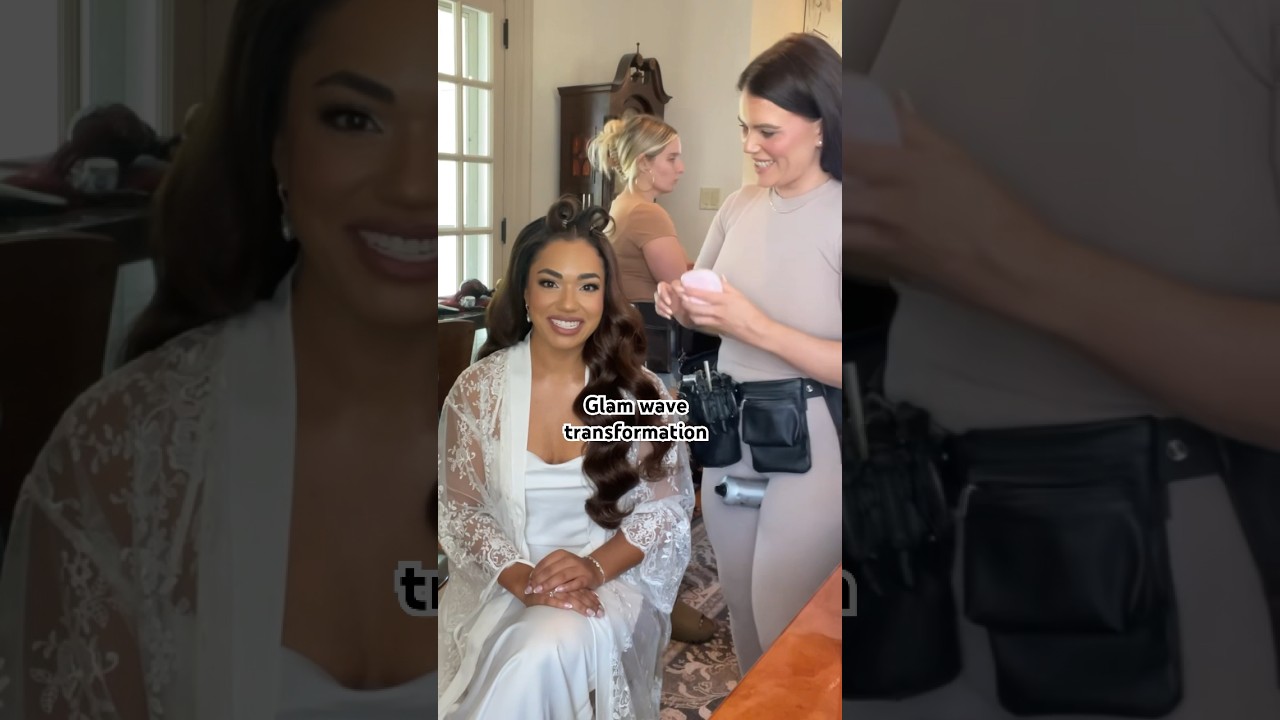 Bridal hair glam wave tutorial on naturally curly hair using Bellami extensions #bridalhairstyle