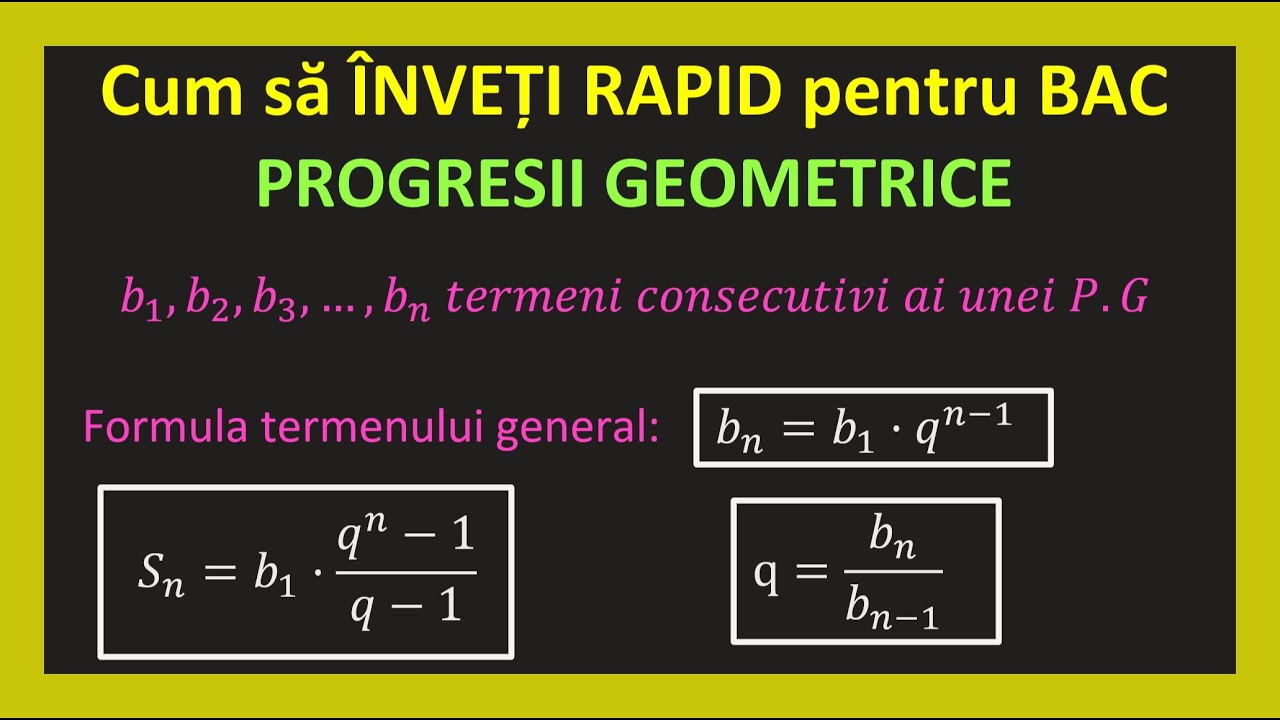 Cum sa iei bacul la mate progresii geometrice bac suma ratie formule clasa 9(Invata Matematica Usor)