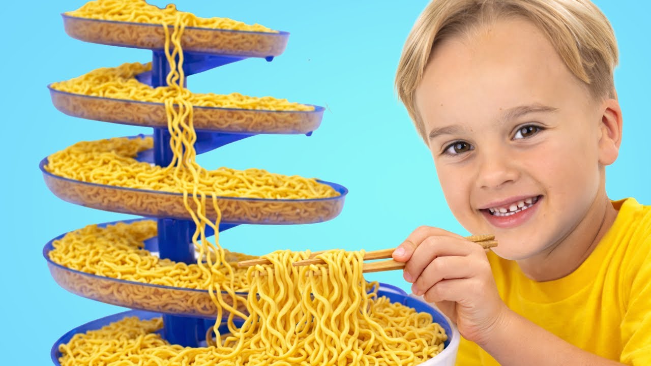 Kids make rainbow somen noodles for Uncle: Teamwork Adventures