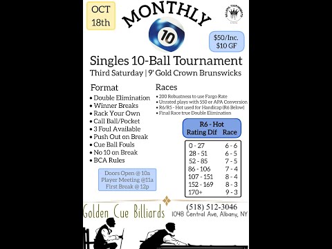 Golden Cue Monthly 10-Ball Tournament