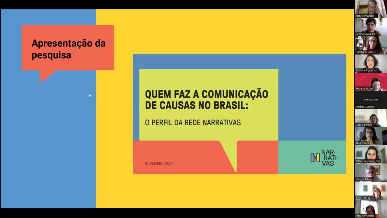 Apresentação da pesquisa "Quem faz comunicação de causas no Brasil: o perfil da rede Narrativas"
