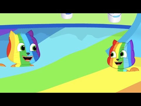 Família de Gatos - Piscina Arco-íris Desenho Infantil em Português