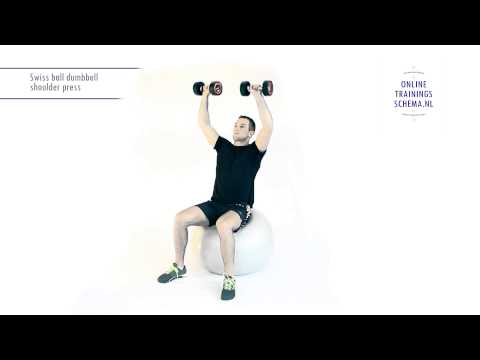 Swiss ball dumbbell shoulder press - Onlinetrainingsschema.nl