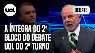 Debate UOL: Veja a íntegra do segundo bloco de Lula x Bolsonaro no debate do segundo turno