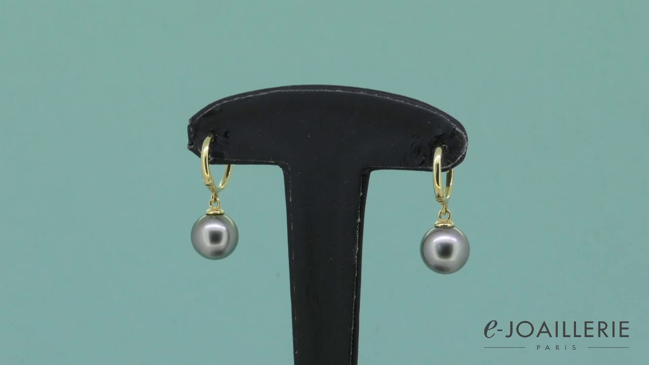 www.e-joaillerie.com - Boucles d'oreilles or jaune 18 carats et perles de Tahiti