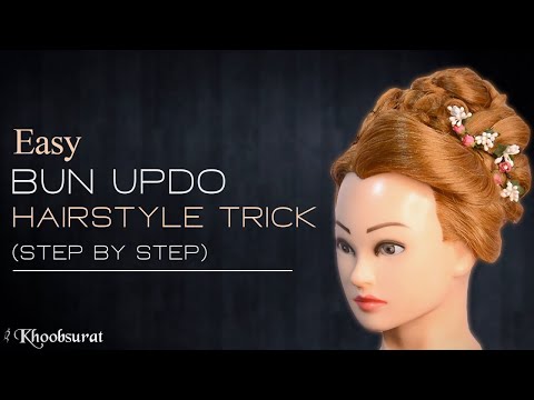 Easy Bun Updo | Bridal Juda Kaise Banaye | Fancy Juda | Ladies Hair Style Tutorials Khoobsurat