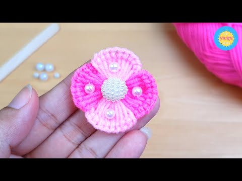 Super Easy Woolen Flower Making with Ice cream Stick - Hand Embroidery Design - No Crochet Flower