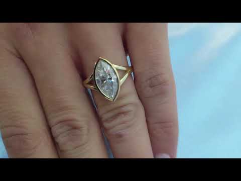 Marquise Cut Moissanite Engagement Ring | Solitaire 14k Yellow Gold Split Shank Wedding Rings Women