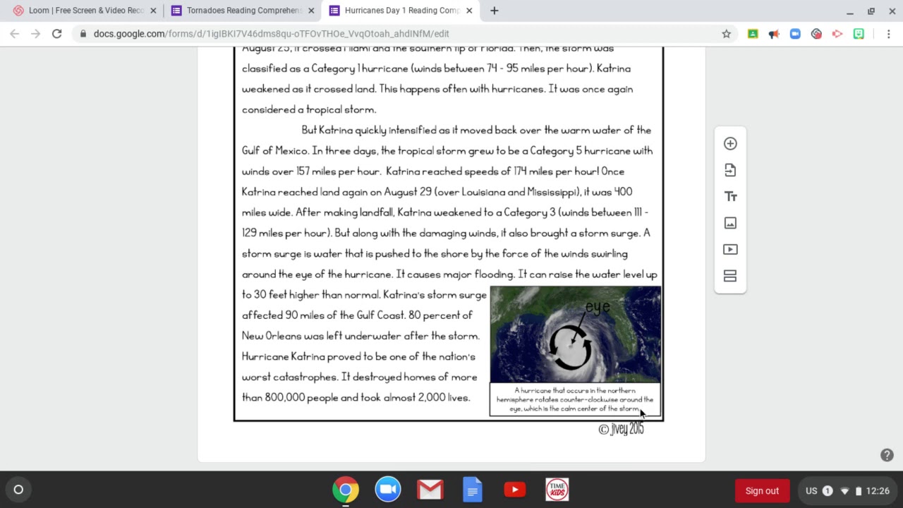 Hurricane Katrina Day 1 Reading Comprehension