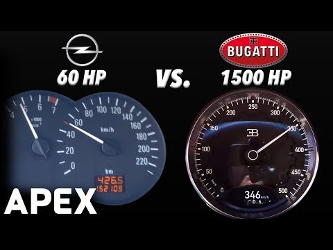 2018 Bugatti Chiron 1500 HP vs. 2003 Opel Corsa 60 HP - Acceleration Sound 0-100 km/h | APEX