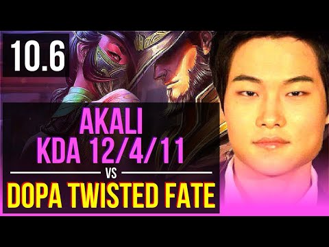 AKALI vs Dopa TWISTED FATE (MID) | KDA 12/4/11 | KR Grandmaster | v10.6