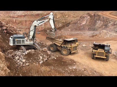 Liebherr 984 Excavator Loading Caterpillar Dumpers - Labrianidis Mining Works
