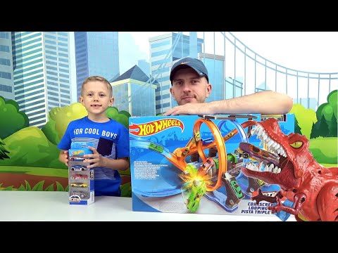 МАШИНКИ Hot Wheels СБОРНИК и Даник - Крокодил с ДИНОЗАВРОМ, Вулкан и крутые ВИРАЖИ!