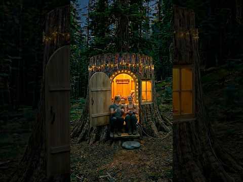 🔥 GIRLS Building a House in a BIG TREE  #bushcraft #satisfying #timelapse #viral  #diy