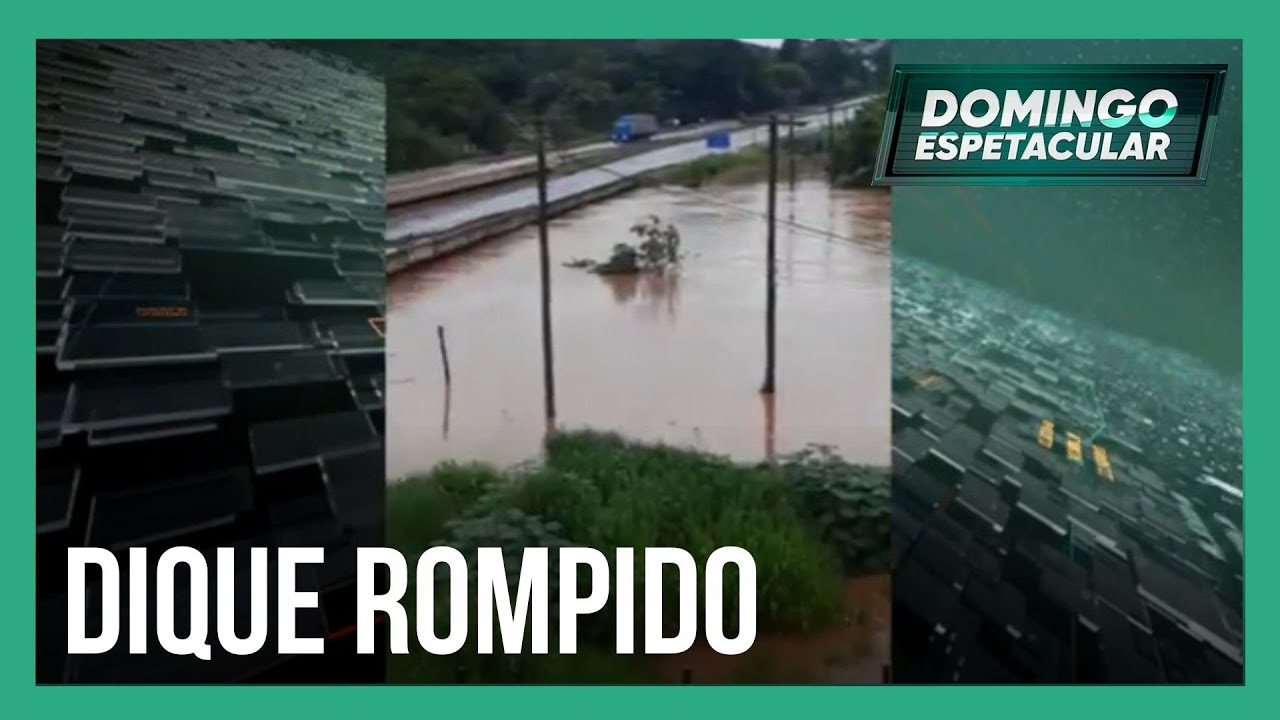 Dique transborda após fortes chuvas em Minas Gerais