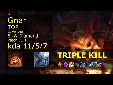 Gnar Top vs Volibear - EUW Diamond 11/5/7 Patch 11.1 Gameplay