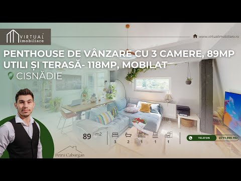 Penthouse de vanzare in Sibiu cu 3 camere, 89mp utili si terasa 118mp, mobilat