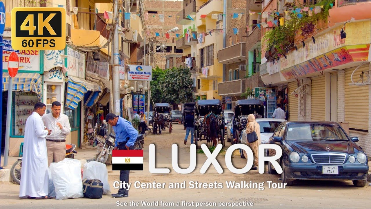 Immersive street-level walking tour through Luxor, Egypt, showcasing authentic urban landscapes, local architecture, and the vibrant atmosphere of the city's neighborhoods
