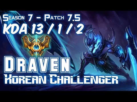 DRAVEN KOREAN CHALLENGER vs EZREAL ADC - Patch 7.5 KR Ranked