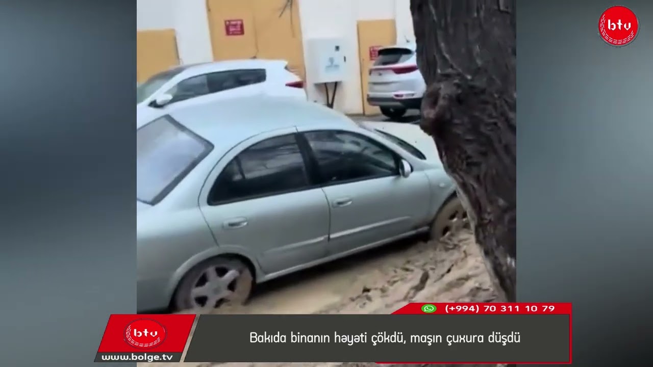 Bakıda binanın həyəti çökdü, maşın çuxura düşdü