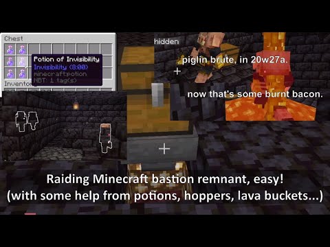 Raiding Minecraft Bastion remnant, easy, with invisibility potions and hoppers! (with piglin brute)