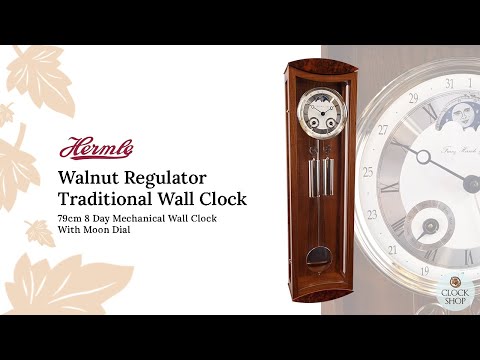 79cm Walnut 8 Day Mechanical Regulator Wall Clock With Moon Dial By HERMLE  - Clocks - Clock Shop