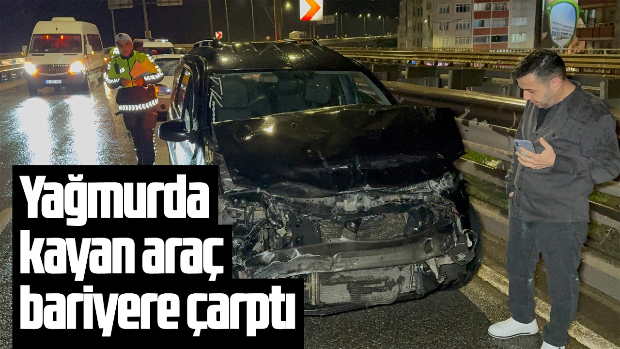 Samsun'da yağmurda kayan araç bariyere çarptı