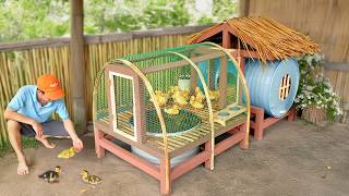 Turn old barrels into awesome duck house and pool