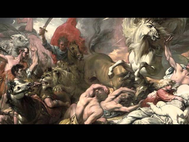 Vídeo relacionado con Benjamin West - Póster neoclásico de La mujer vestida con el sol huye de la persecución del dragón de 1797, diseño de ángel, decoración religiosa de pared, obras de arte en lienzo para habitación