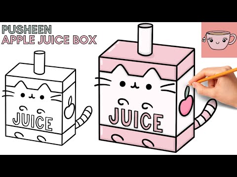 How To Draw Pusheen Cat - Apple Juice Box | Cute Easy Step By Step Drawing Tutorial
