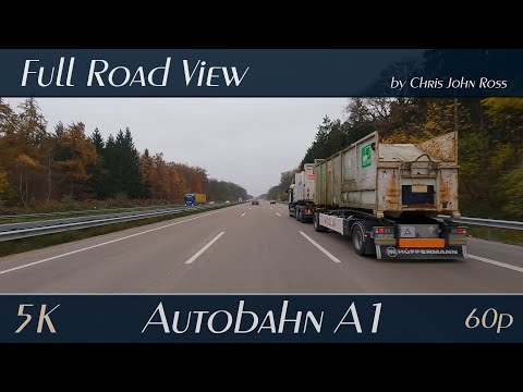 Autobahn (A1), Germany: Ahrensburg - Bad Oldesloe - Reinfeld - Lübeck - Bad Schwartau - 5K (2880p)
