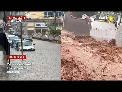 Vídeo: Temporal alaga ruas e causa prejuízos em Itajubá.