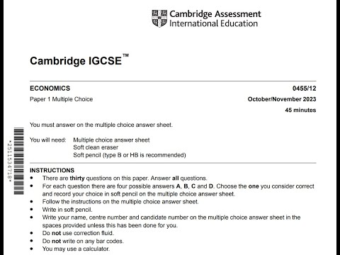 IGCSE Economics | Paper 1 | Oct/Nov 2023 | 0455/12