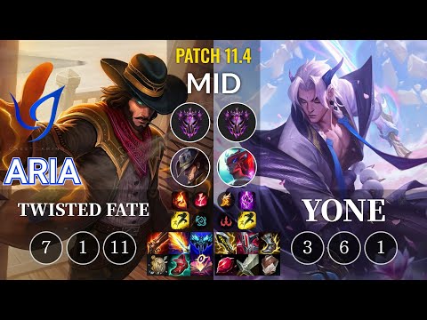 CGA Aria Twisted Fate vs Yone Mid - KR Patch 11.4