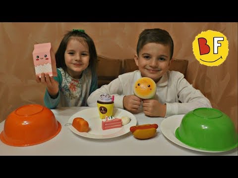 ЧЕЛЛЕНДЖ SQUISHY FOOD ПРОТИВ настоящая ЕДА / REAL FOOD vs squishy toys CHALLENGE!