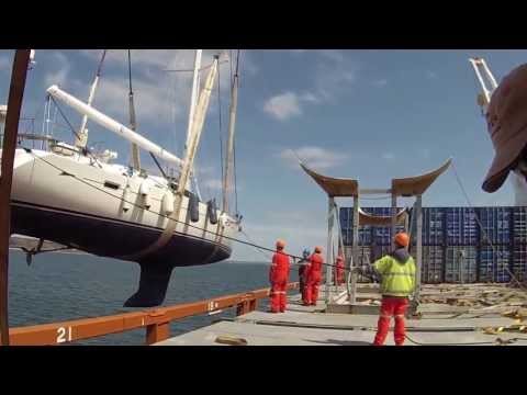 Oyster 655 "RESTLESS" offloading Sevenstar Yacht Transport Newport RI