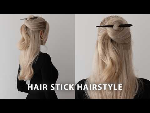 Easy Half Up Half Down Hair Stick Hairstyle 🥢 How to...