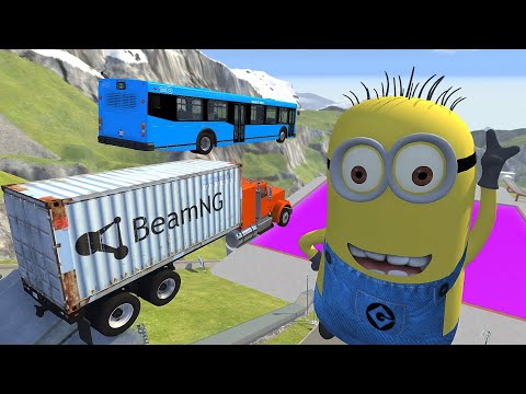 Crazy Vehicle High Speed Jumps Over Minions In Purple Slime Pool - BeamNG.drive High Speed Jumps