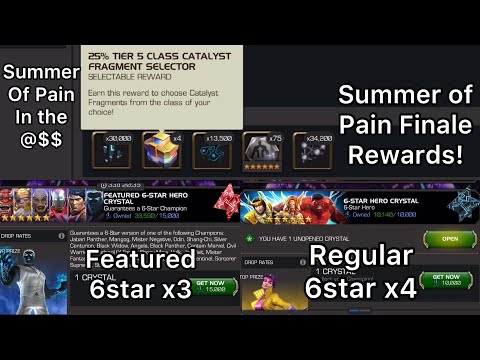 Summer of Pain Finale Rewards! Featured 6 Star x3 - 6 Star Crystal x4 - Cavalier Nexus Crystals MCOC