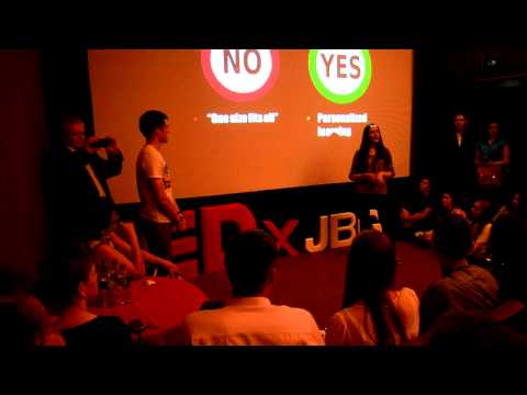 School with no stress: Matas Dulkė and Patricija Bachtiarova at TEDxJBG