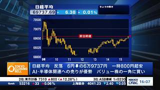 日経平均反落、AI・半導体関連に売り プライム1142銘柄上昇でTOPIXは最高値【日経CNBC/きょうのポイント、明日のヒント】
