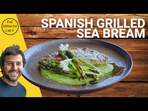 Grilled sea bream with asparagus and wild garlic alioli (Napoleon Grills)
