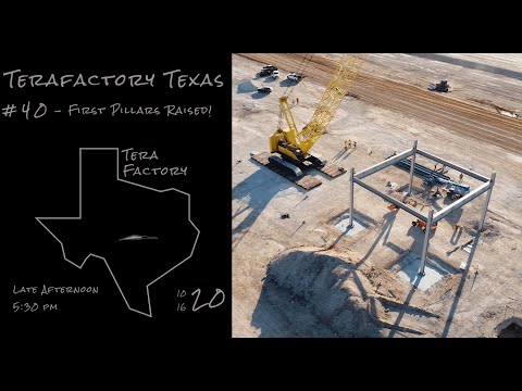 Tesla Terafactory Texas Update #40 in 4K - 1st Pillars Raised! - 10/16/20 (Late Afternoon - 5:30pm)