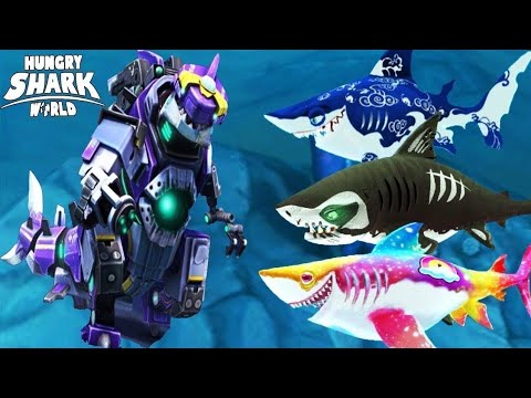 Hungry Shark World - Enemy Mecha Sharkjira Godzilla Unlocked Update - All 34 Sharks Android Gameplay