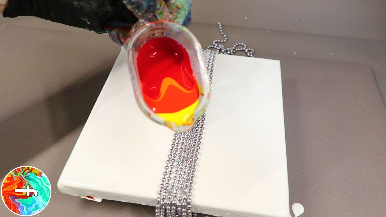 Chain pull painting - Stack the red colors - Acrylic pouring - fluidcomet